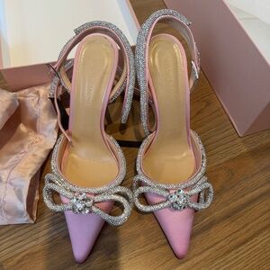 Mach & Mach Pink Silk Satin Double bow high heels
